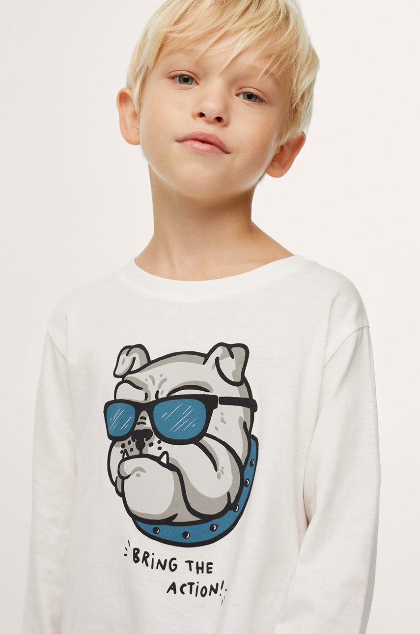 

Детска блуза с дълги ръкави Mango Kids в бяло с принт, Бял