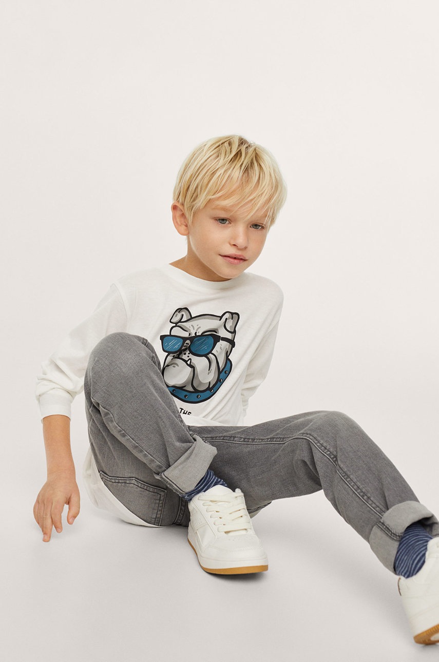 

Дитячий бавовняний лонгслів Mango Kids колір білий з принтом