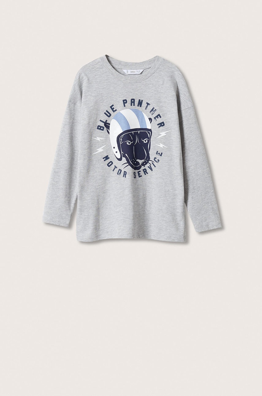 

Детска блуза с дълги ръкави Mango Kids в сиво с принт, Сив