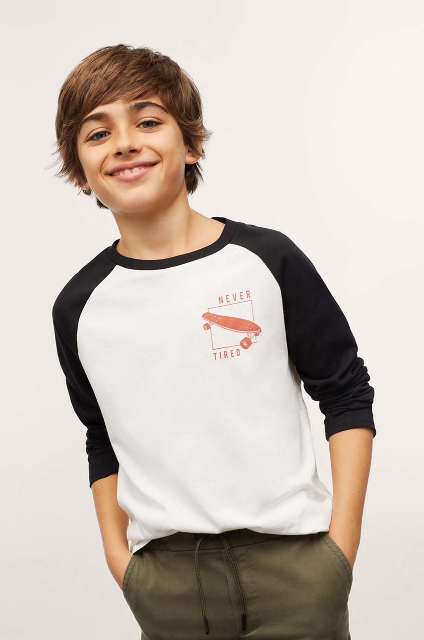 

Детска блуза с дълги ръкави Mango Kids в черно с принт, Черен