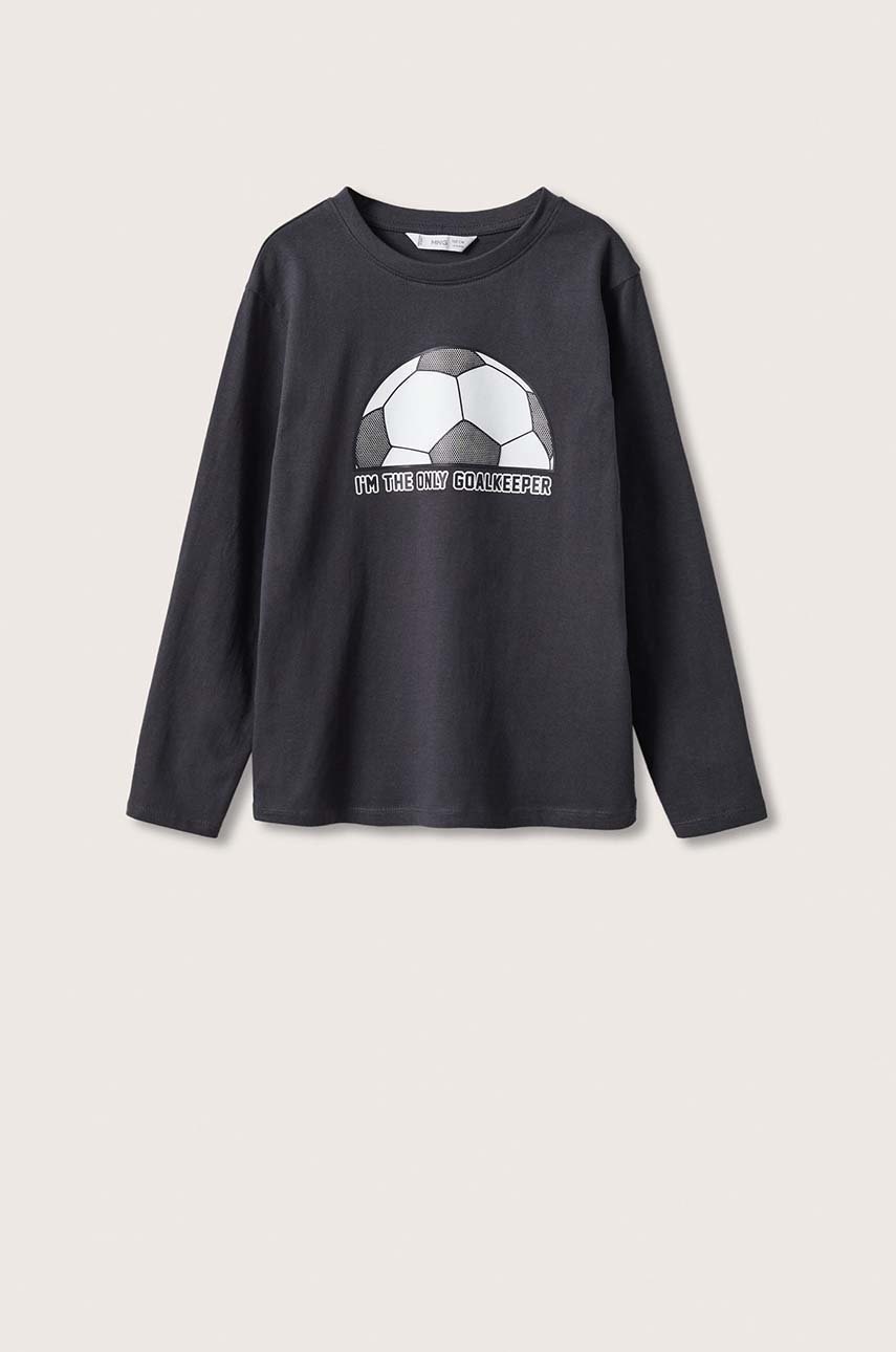 

Детска блуза с дълги ръкави Mango Kids в сиво с принт, Сив