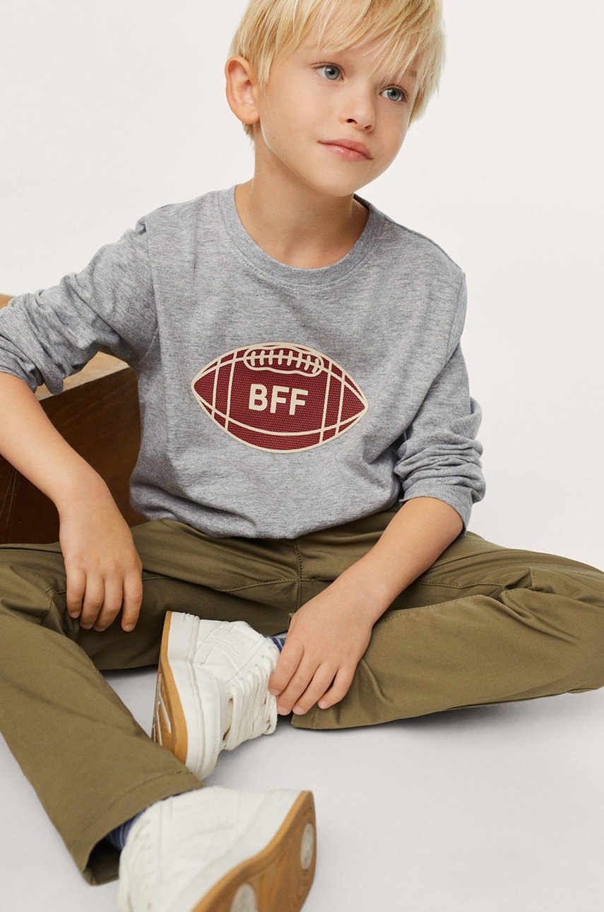 

Детска блуза с дълги ръкави Mango Kids в сиво с принт, Сив