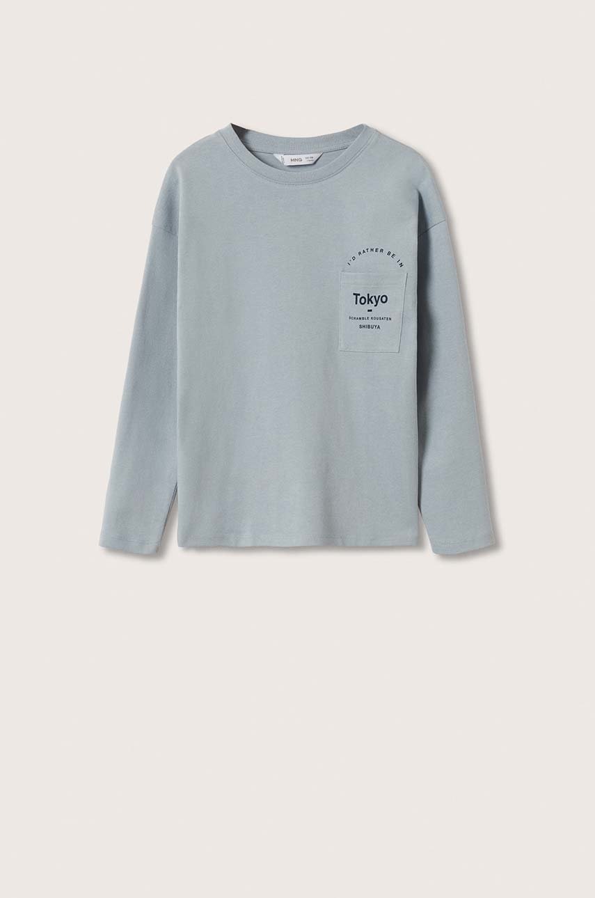 

Детска блуза с дълги ръкави Mango Kids с принт, Син