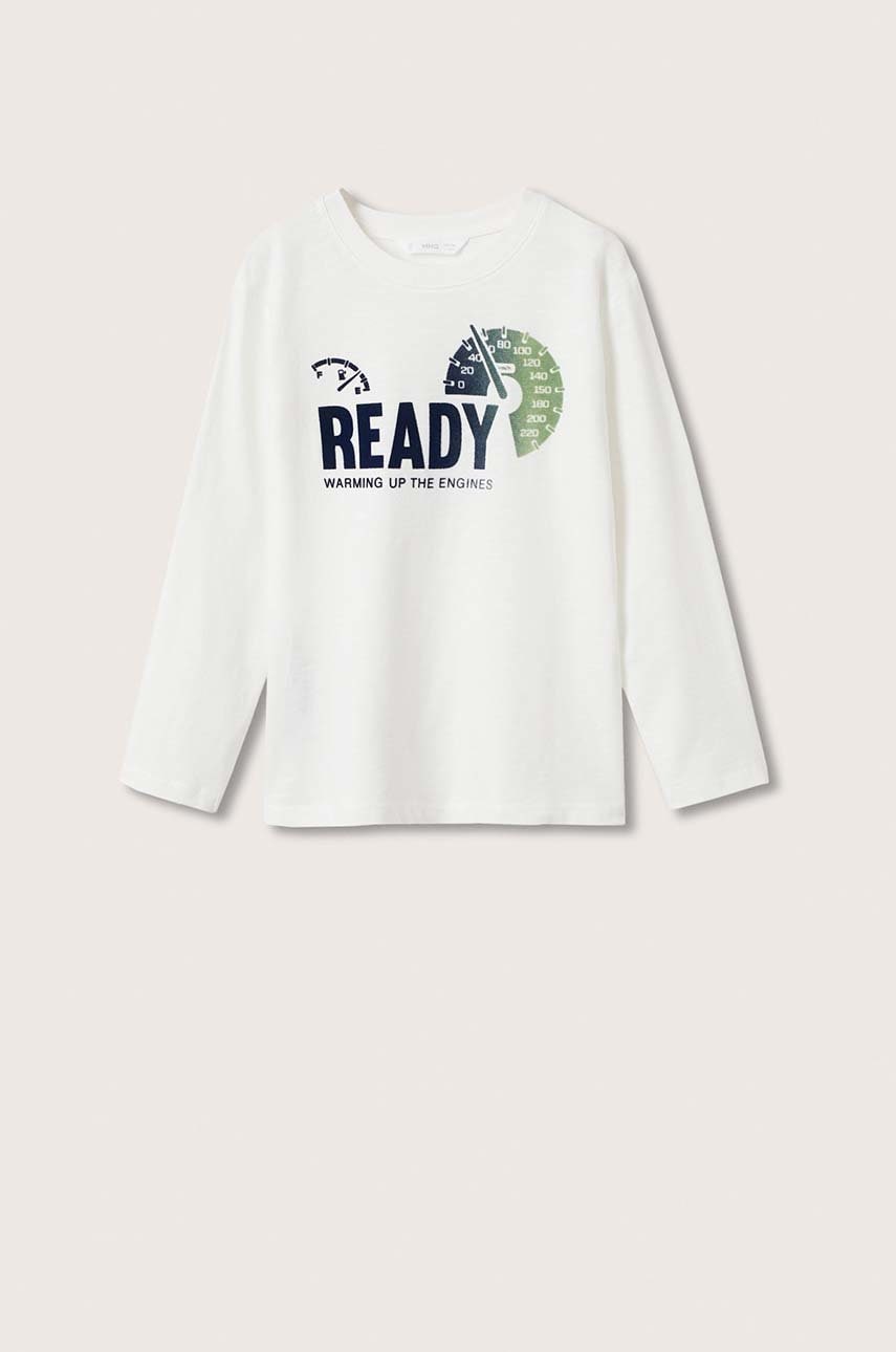 Mango Kids longsleeve din bumbac pentru copii culoarea alb, cu imprimeu