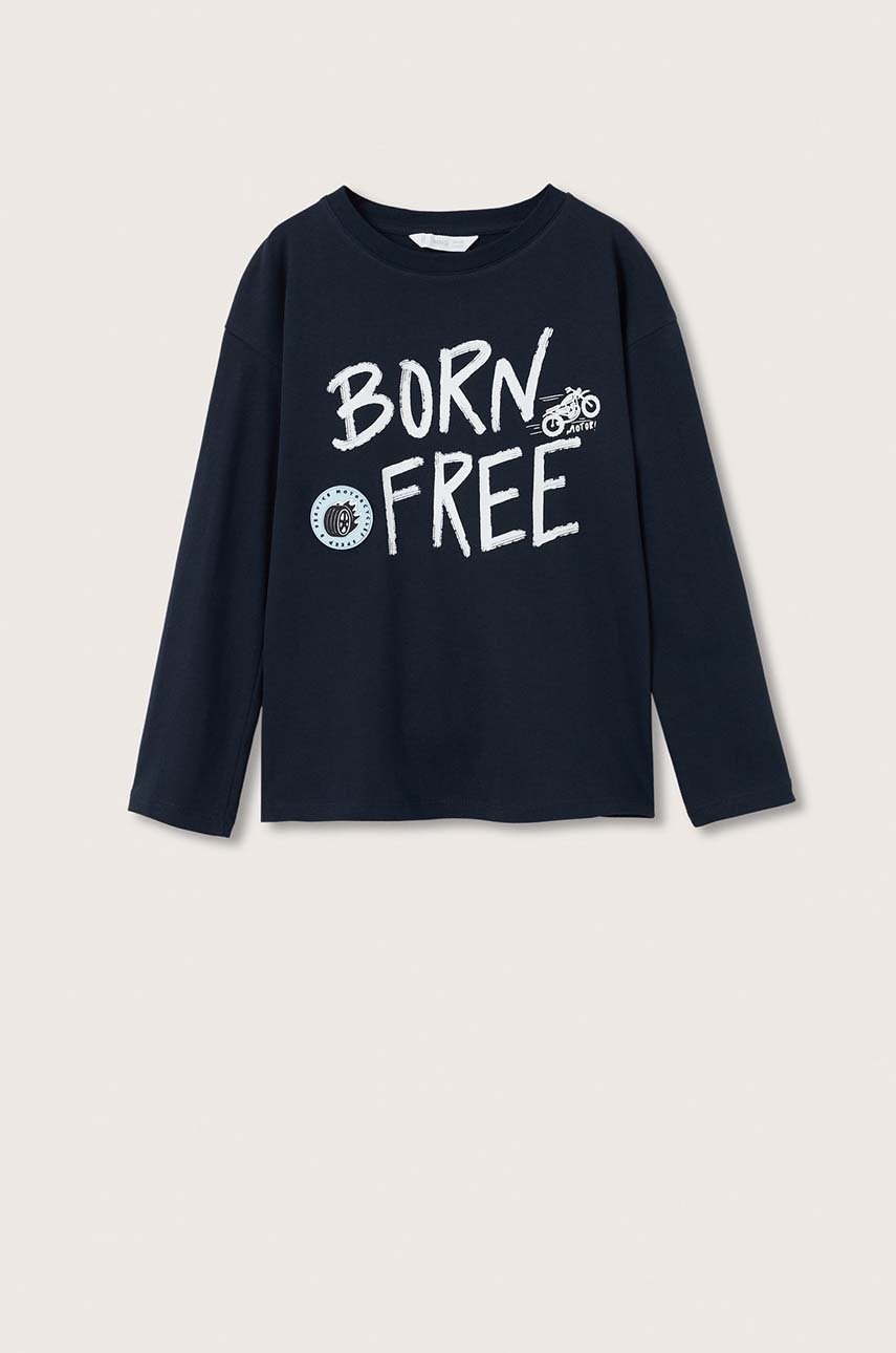 

Детска блуза с дълги ръкави Mango Kids в тъмносиньо с принт, Тъмносин
