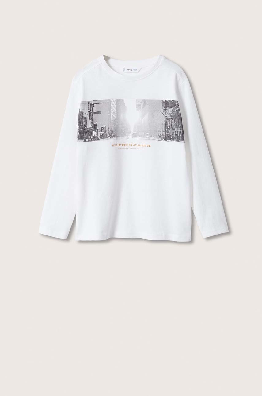 

Детска блуза с дълги ръкави Mango Kids в бяло с принт, Бял