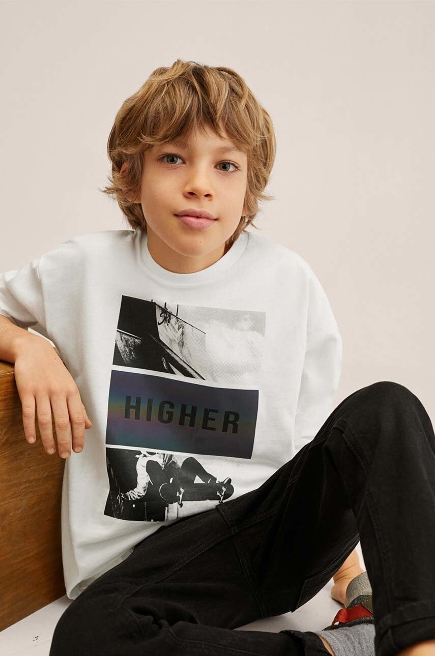 

Детска блуза с дълги ръкави Mango Kids в бяло с десен, Бял