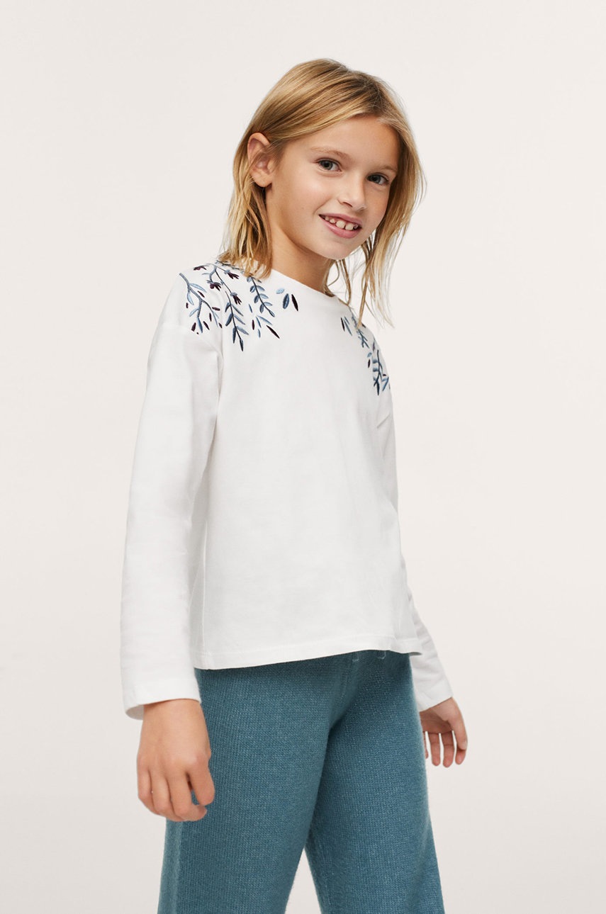

Детска памучна блуза Mango Kids Flores в бяло, Бял