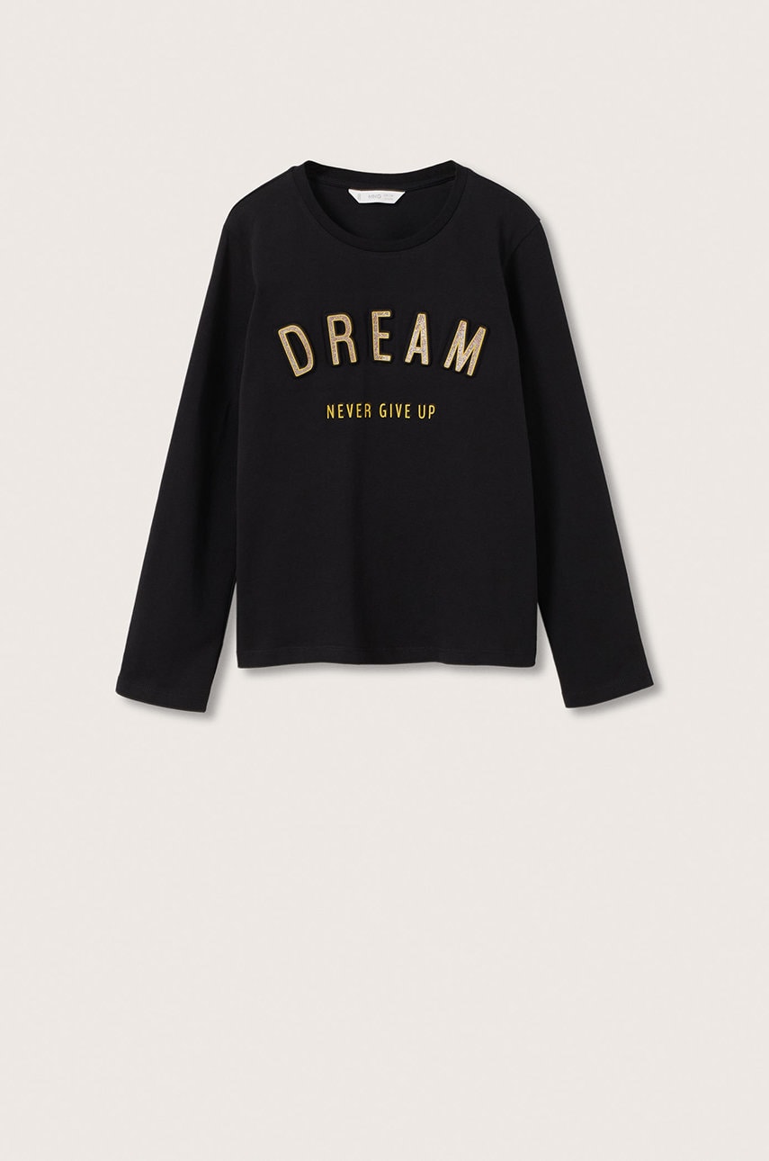 Mango kids longsleeve din bumbac pentru copii dreamer culoarea negru