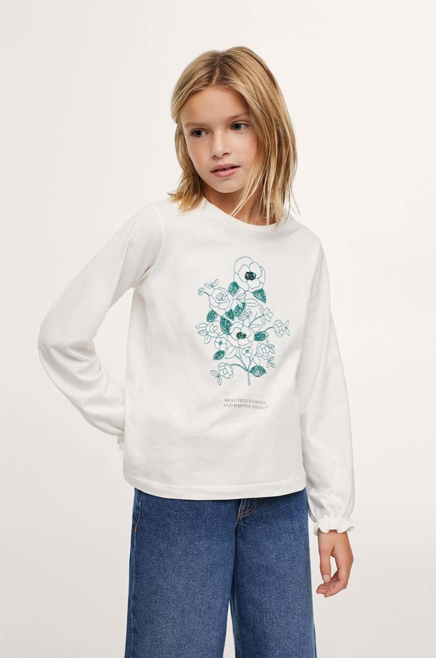 Mango Kids longsleeve din bumbac pentru copii culoarea alb