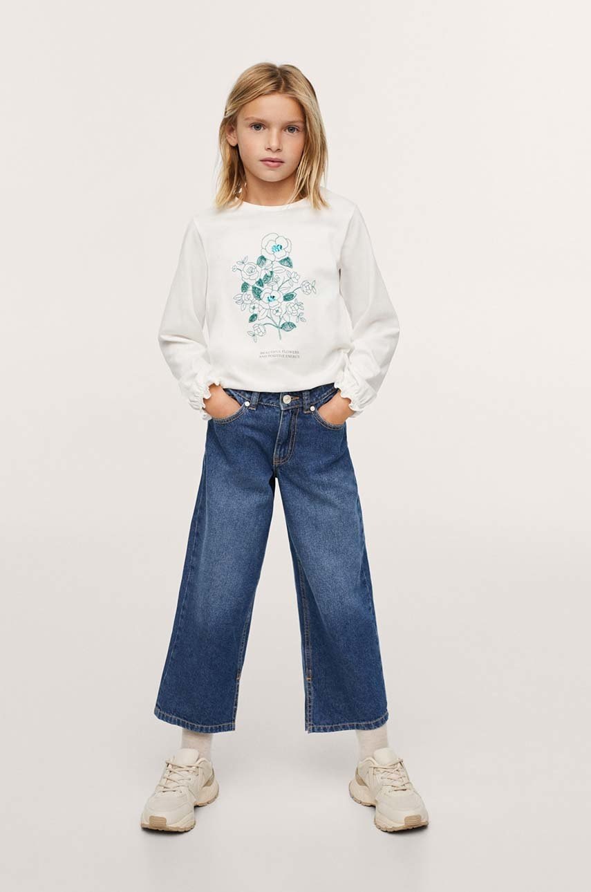 

Хлопковый детский лонгслив Mango Kids цвет белый
