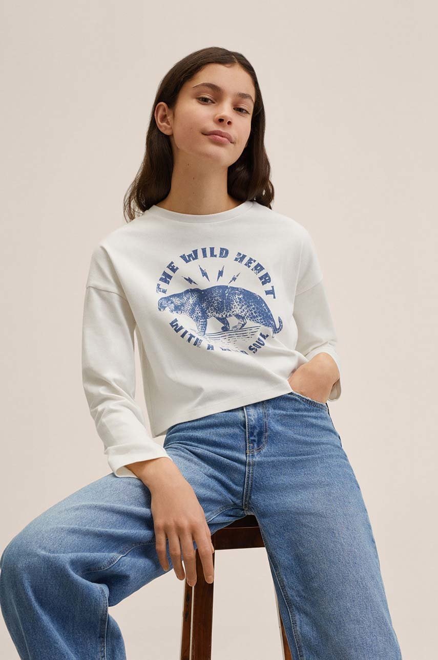 

Детска блуза с дълги ръкави Mango Kids в бяло, Бял