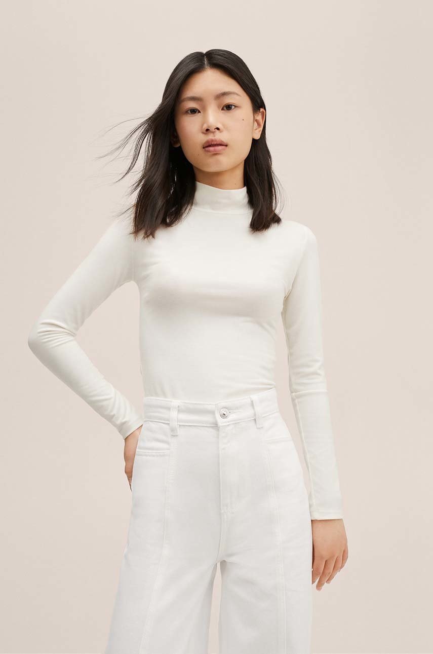 

Детска блуза с дълги ръкави Mango Kids в бяло с ниско поло, Бял