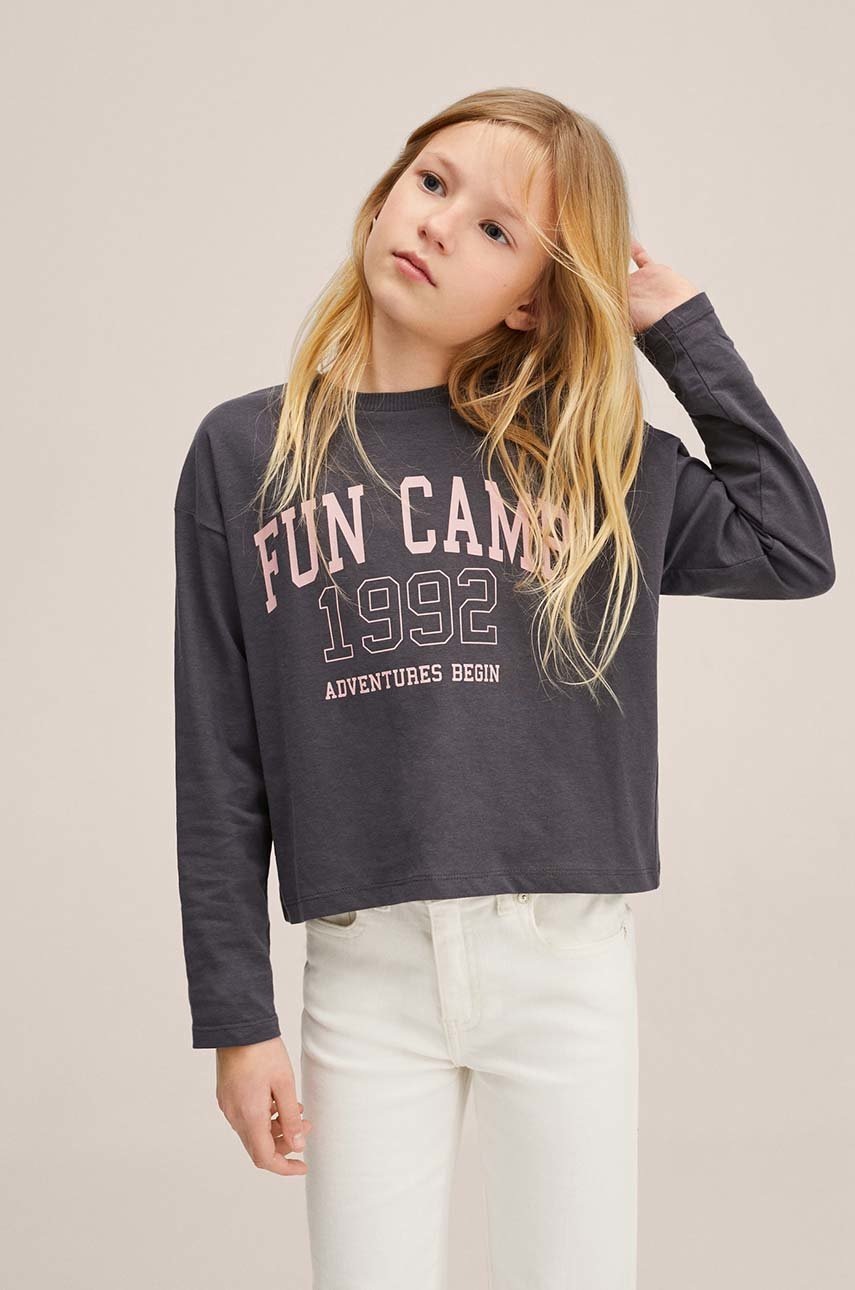 

Детска блуза с дълги ръкави Mango Kids в сиво, Сив