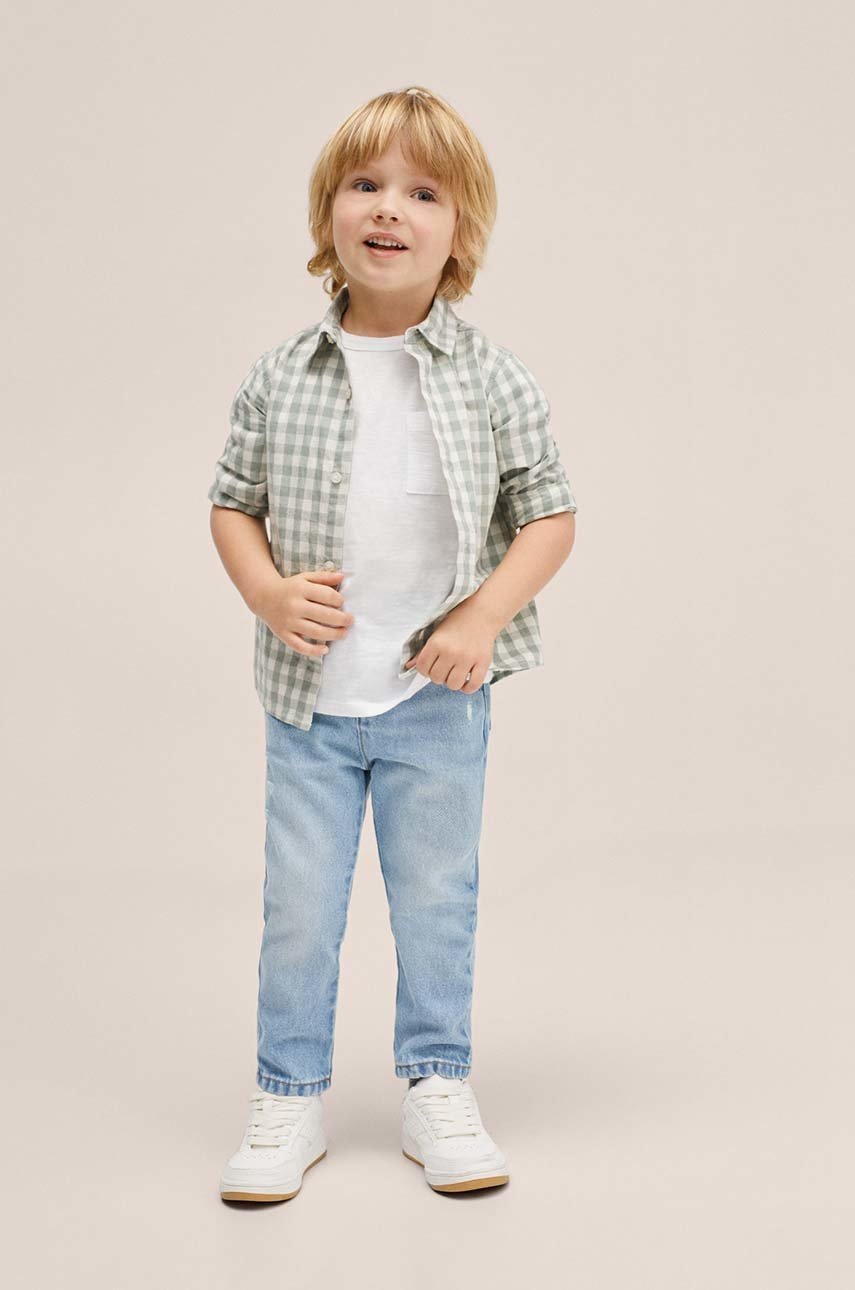 

Детска памучна риза Mango Kids в зелено, Зелен