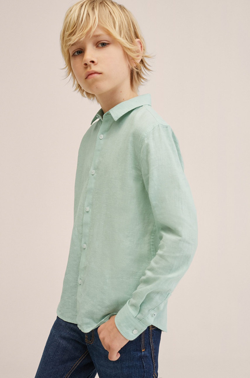 

Детска ленена риза Mango Kids Ricard в зелено, Зелен