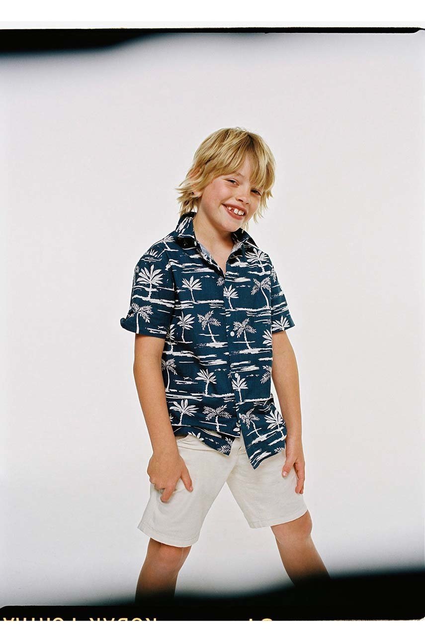 

Детская хлопковая рубашка Mango Kids Honolulu цвет синий
