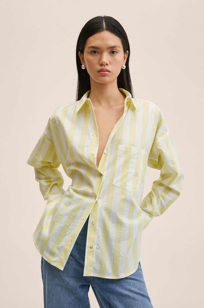 

Риза Mango Orlegi дамска в жълто със стандартна кройка с класическа яка, Жълт