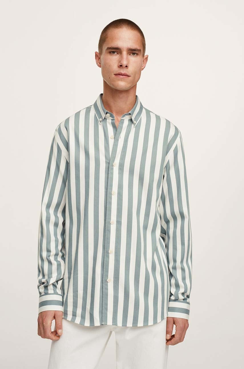 Mango man camasa de bumbac pentru copii barbati, culoarea turcoaz, cu guler button-down, regular