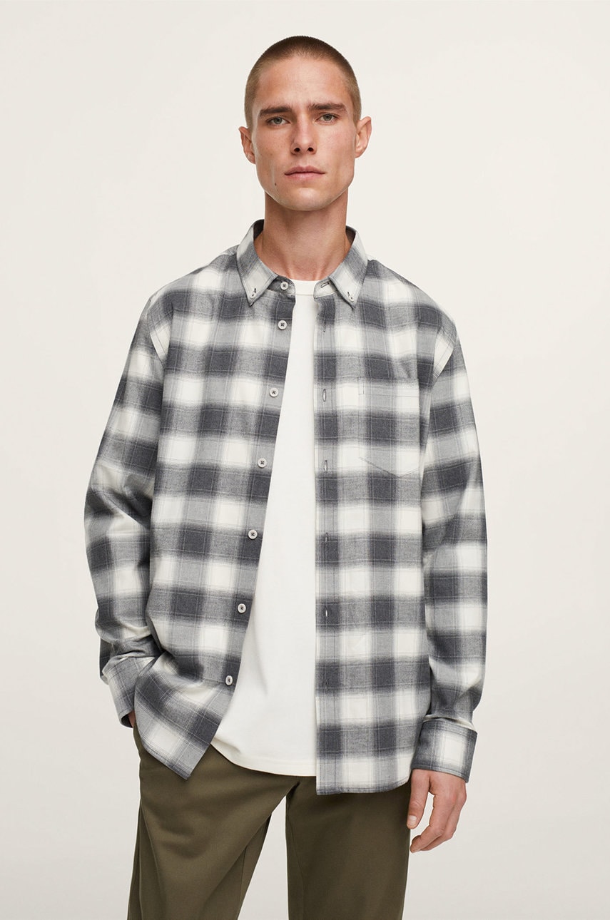 Mango man camasa din bumbac barbati, culoarea gri, cu guler button-down, slim