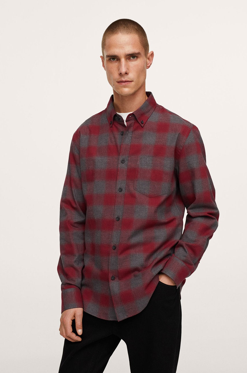 Mango man camasa din bumbac barbati, culoarea rosu, cu guler button-down, slim