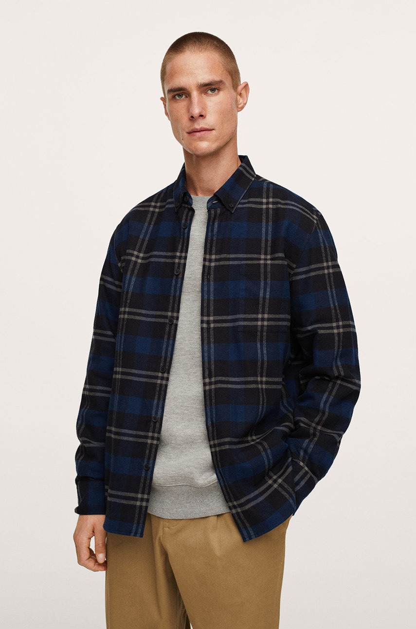 Mango man camasa din bumbac barbati, culoarea albastru marin, cu guler button-down, regular