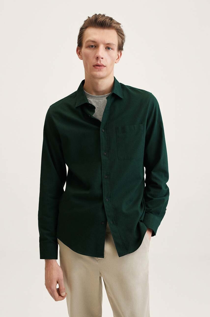 Mango man camasa din bumbac barbati, culoarea verde, cu guler clasic, slim