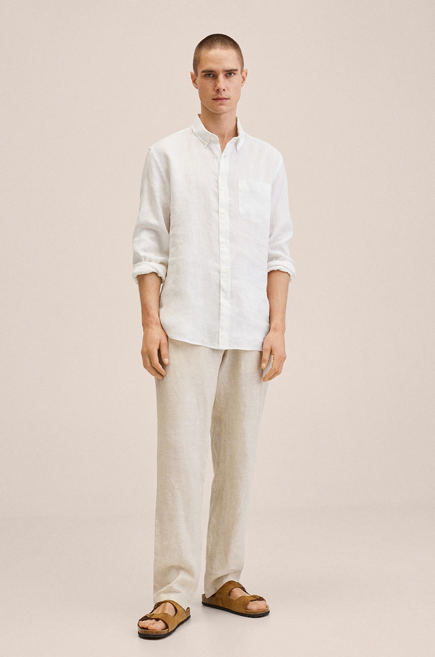 

Рубашка Mango Man Avispa мужская цвет белый slim воротник button-down