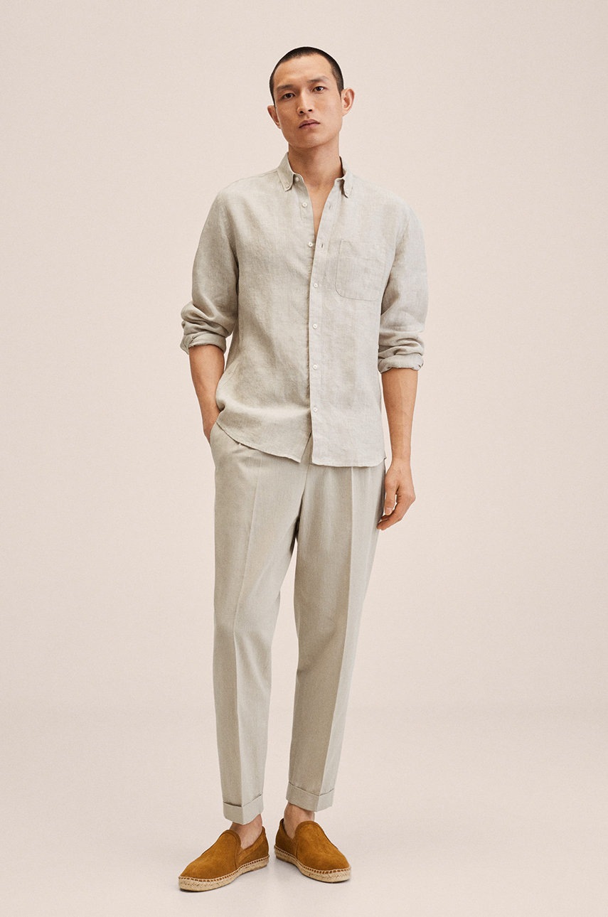 

Сорочка Mango Man Avispa чоловіча колір бежевий slim комір button-down