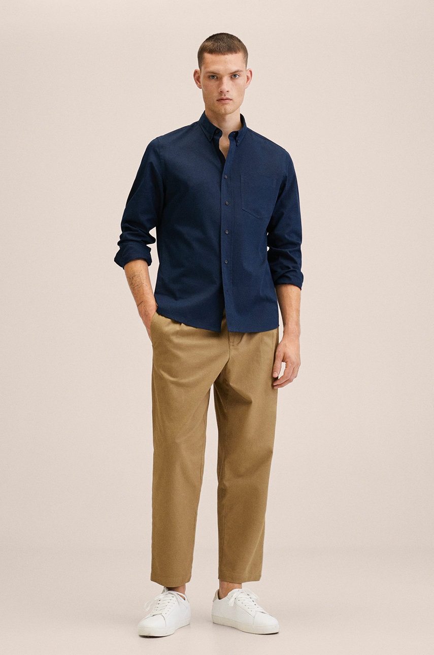 

Рубашка Mango Man мужская цвет синий regular воротник button-down