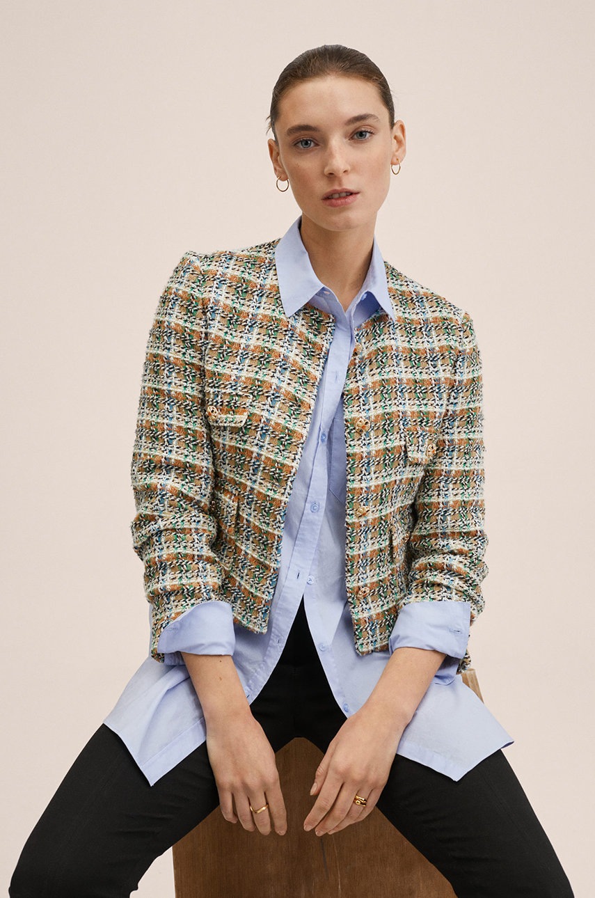 

Сако Mango в зелено с едно копче с десен, Зелен