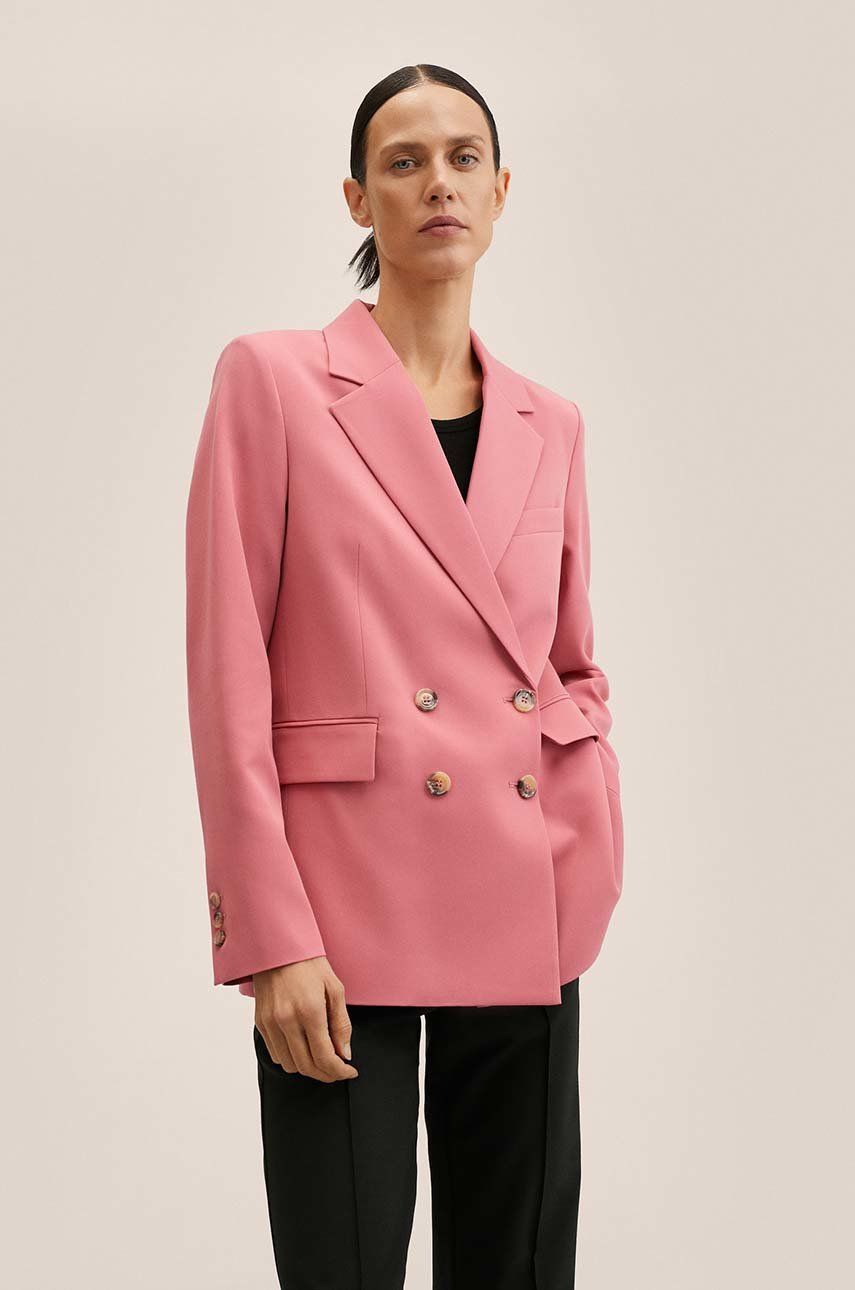 Mango sacou Greta culoarea roz, cu doua randuri de nasturi, neted imagine reduceri black friday 2021 answear.ro