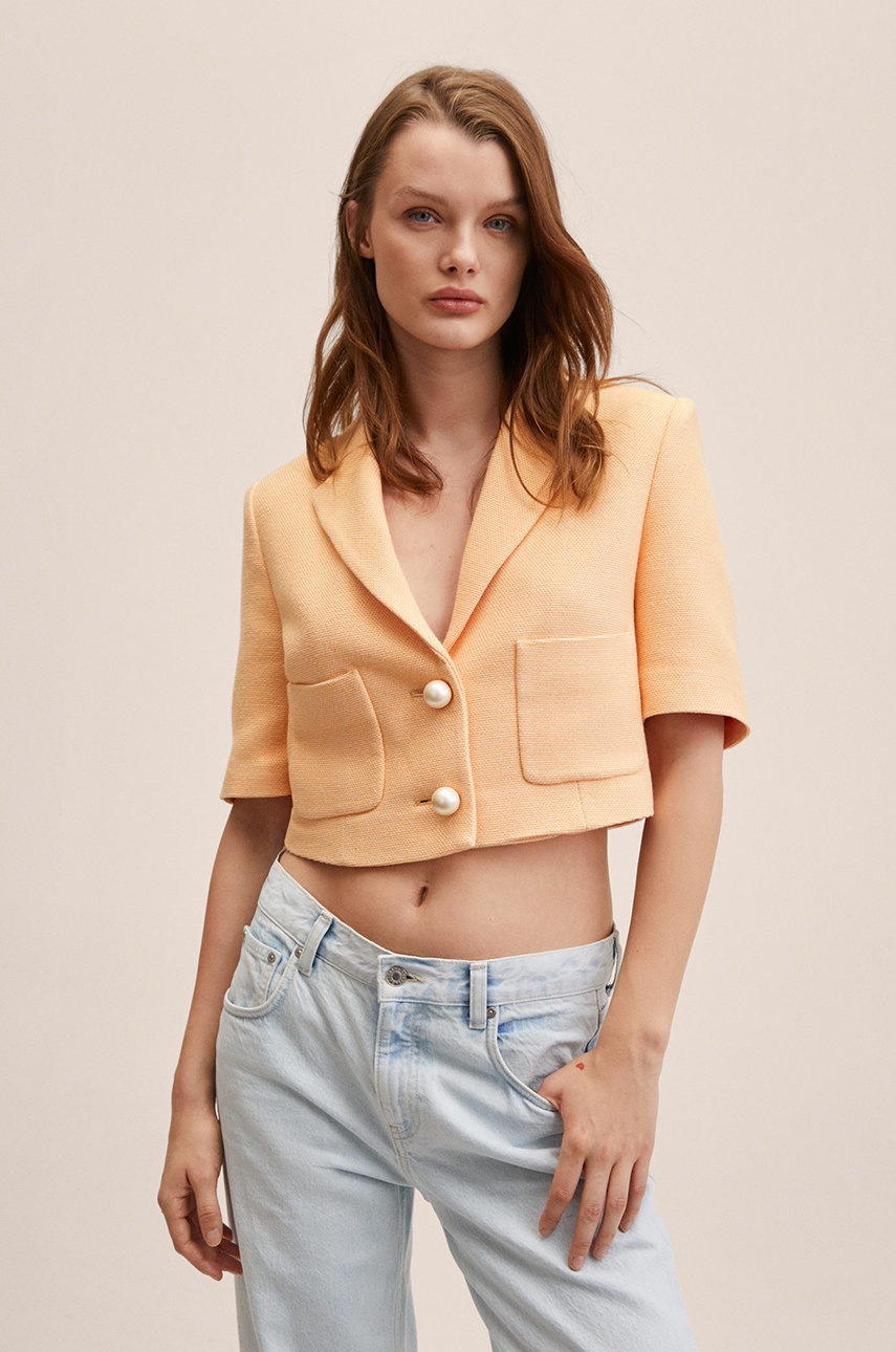 

Сако Mango Beverly в оранжево с уголемена кройка с изчистен дизайн, Оранжев