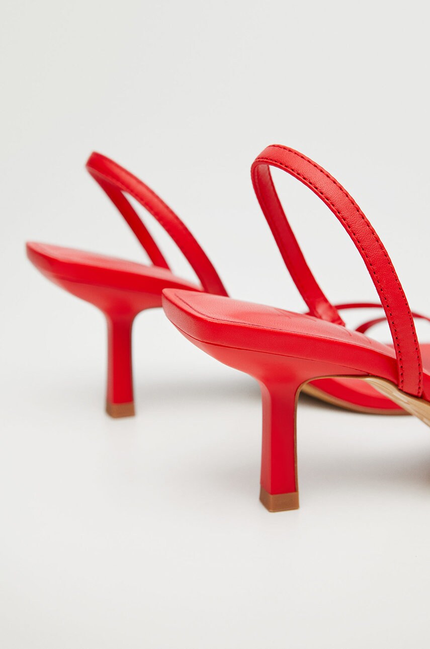 Шкіряні сандалі Mango Triangle жіночі колір червоний на шпильці