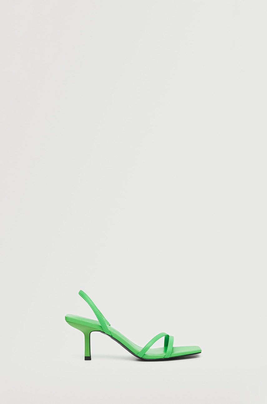 Mango sandały skórzane Triangle damskie kolor zielony na szpilce