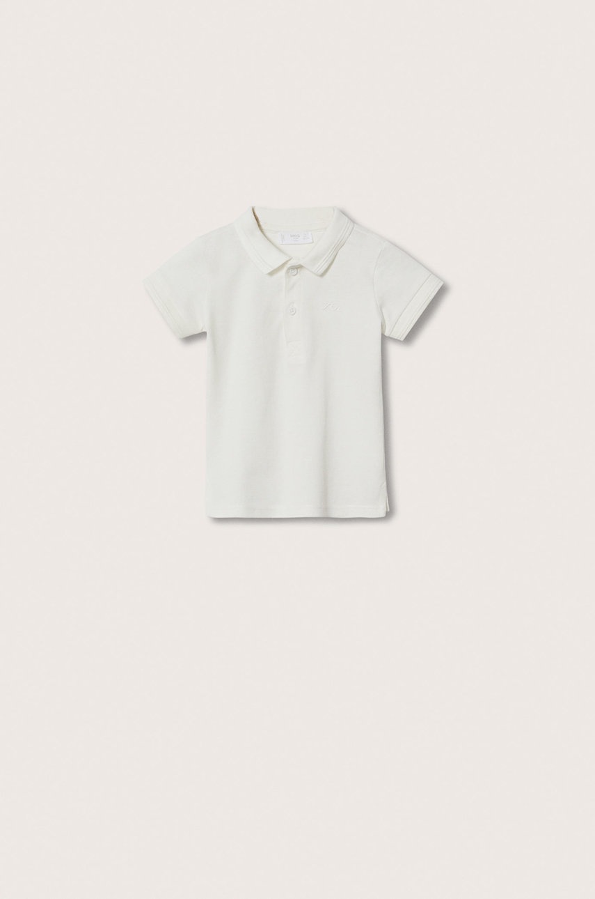 

Детска тениска с яка Mango Kids Javi в бяло с изчистен дизайн, Бял