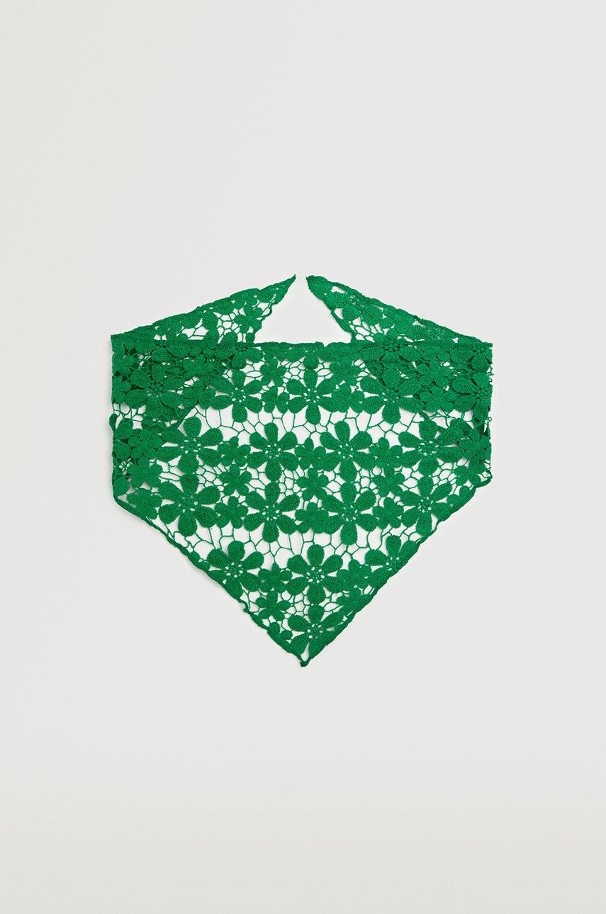 Mango eșarfă din bumbac Crochet culoarea verde, neted imagine reduceri black friday 2021 answear.ro
