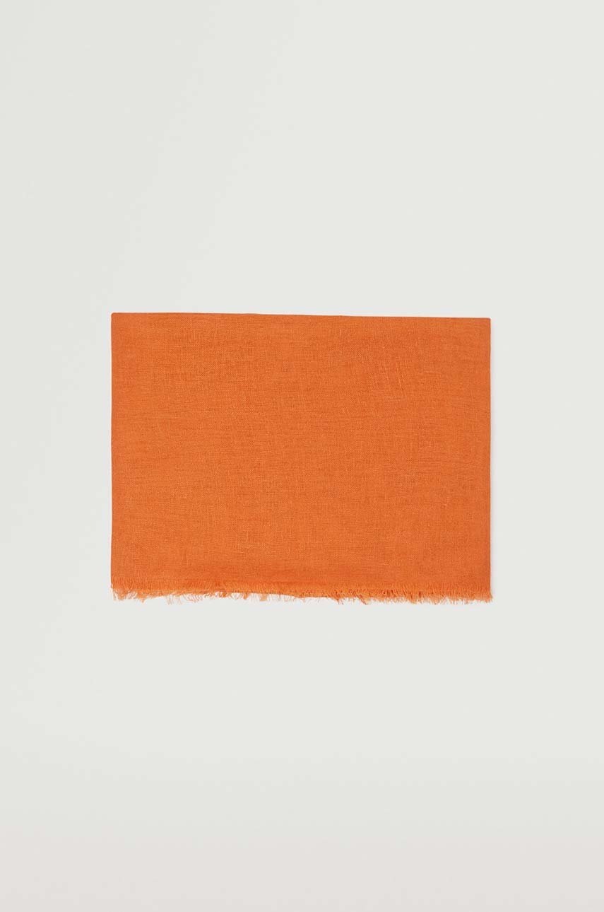 

Тънък шал Mango Linen в оранжево с изчистен дизайн, Оранжев