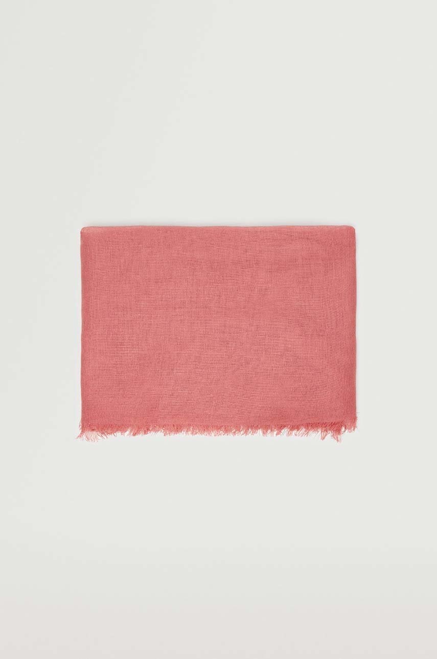 

Тънък шал Mango Linen в розово с изчистен дизайн, Розов