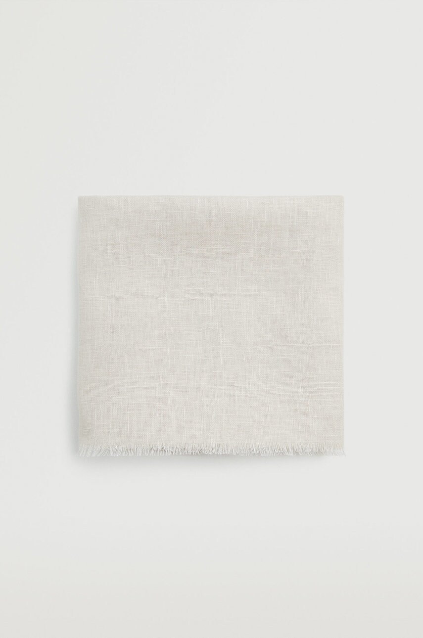 

Шал Mango Man Linen мъжки в бежово с изчистен дизайн, Бежов