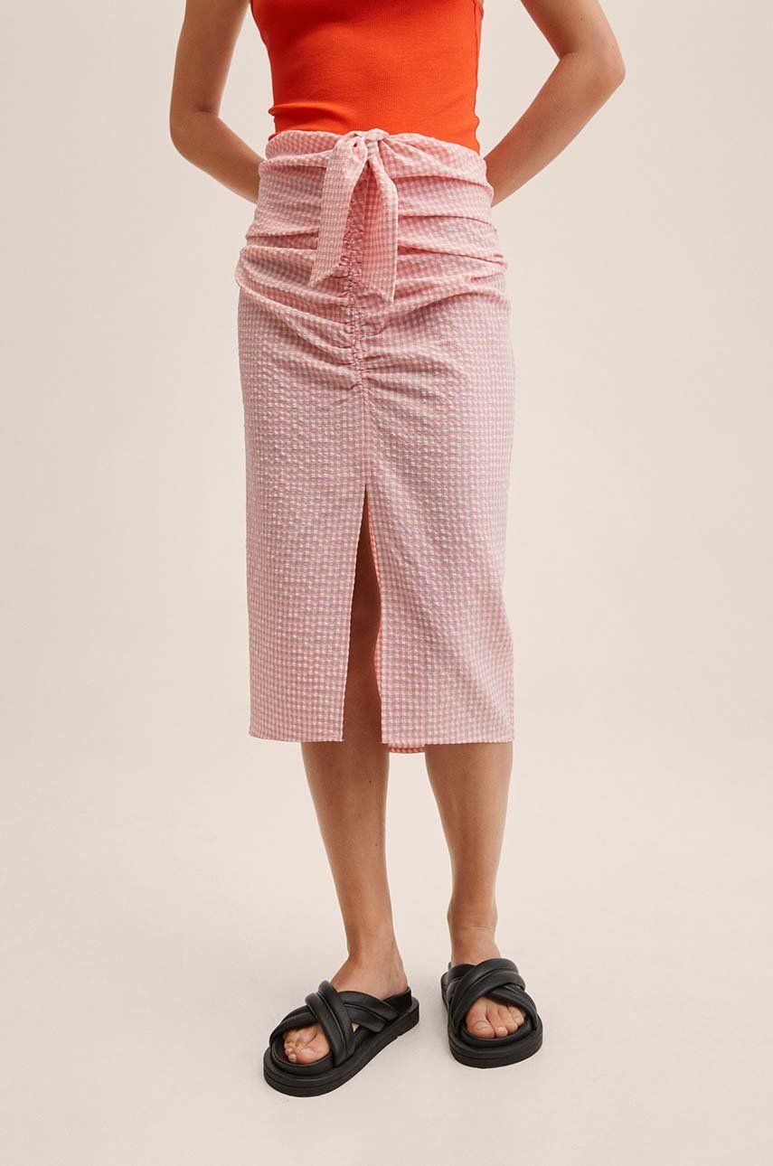 Mango spódnica Sienna kolor różowy midi ołówkowa