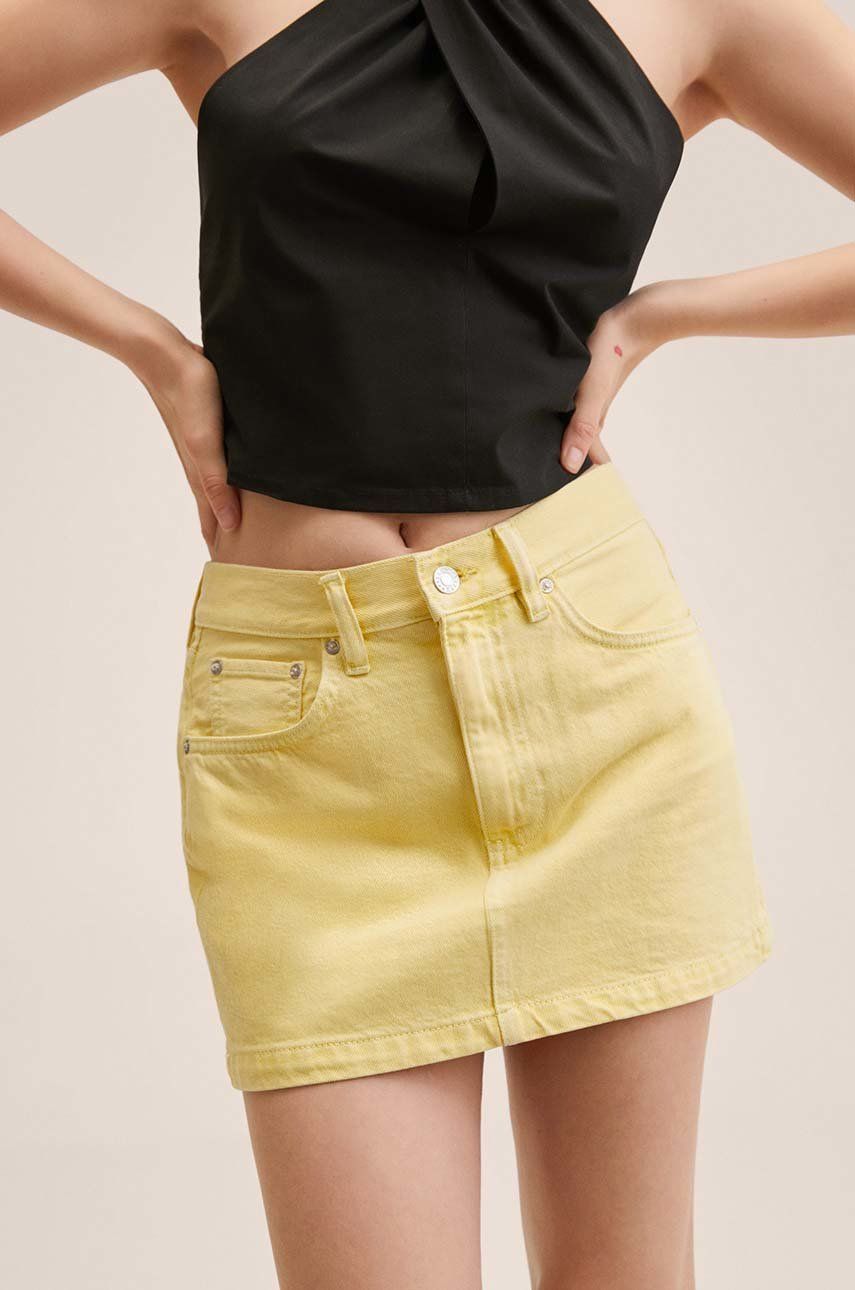 Mango spódnica jeansowa Mom80 kolor żółty mini prosta