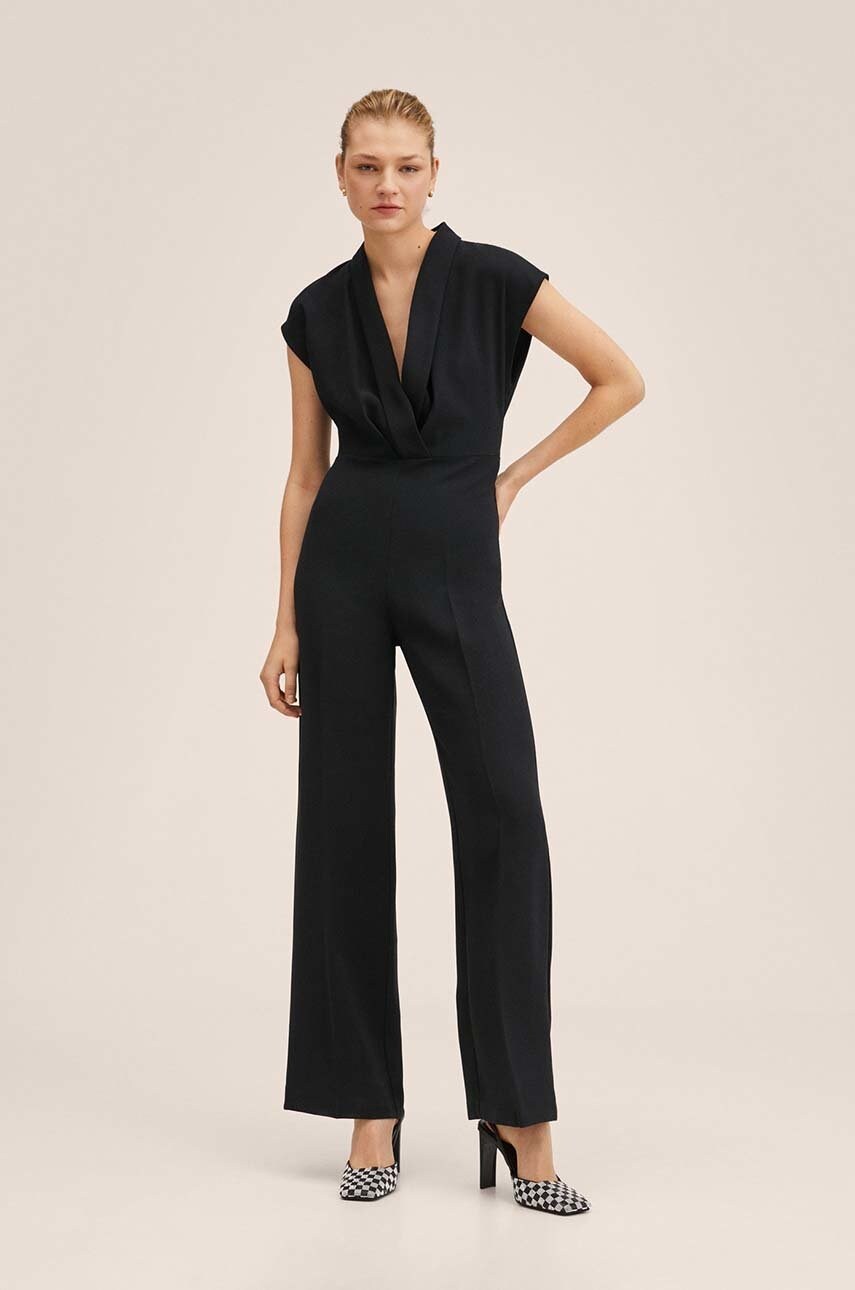 Mango salopeta Roka culoarea negru, cu decolteu in v answear.ro