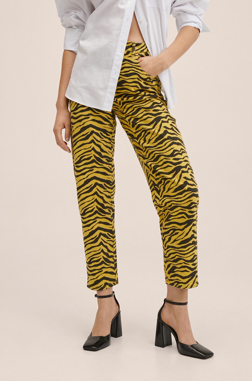 

Панталони Mango дамски в жълто със стандартна кройка, с висока талия, Жълт