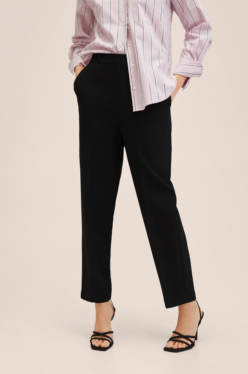 Mango pantaloni gorito femei, culoarea negru, drept, high waist