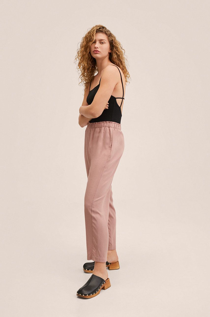 Mango pantaloni Fluido femei, culoarea roz, lat, high waist imagine reduceri black friday 2021 answear.ro