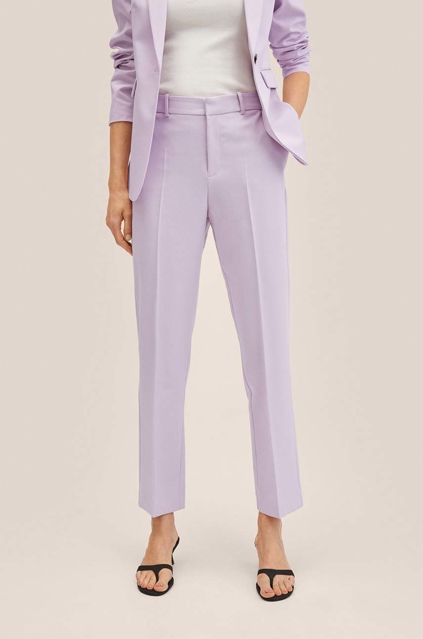 Mango pantaloni Boreal femei, culoarea violet, high waist -