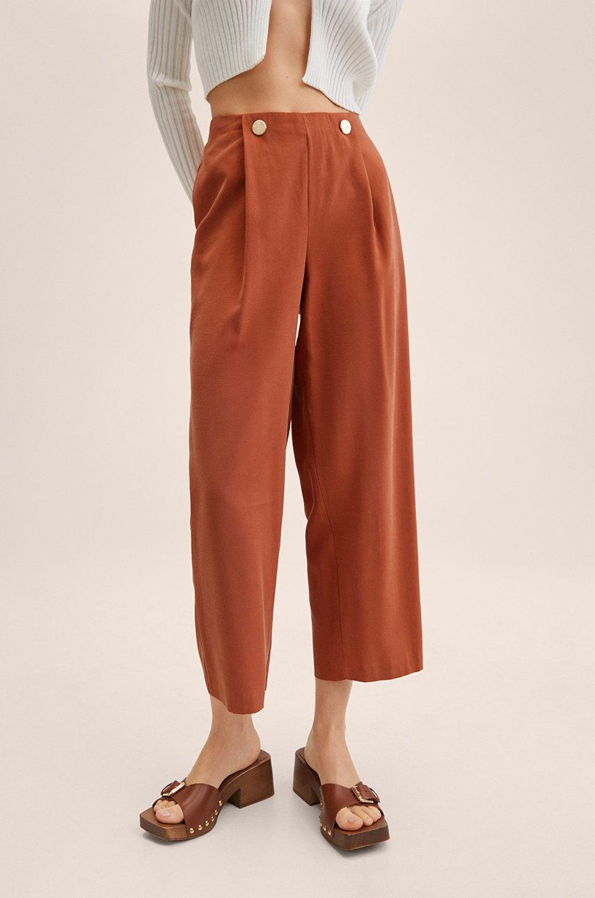 Mango spodnie damskie kolor pomarańczowy szerokie high waist