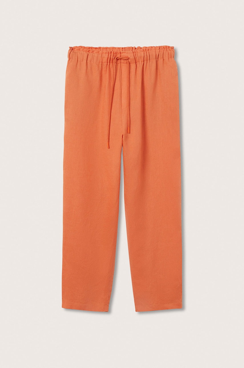 

Льняні штани Mango Linen жіночі колір помаранчевий широкі висока посадка