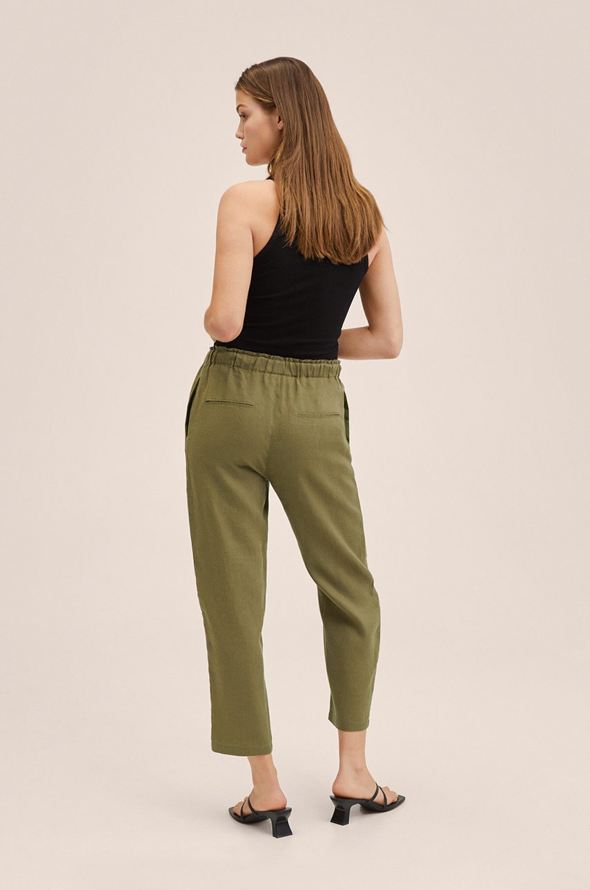 

Льняні штани Mango Linen жіночі колір коричневий широкі висока посадка